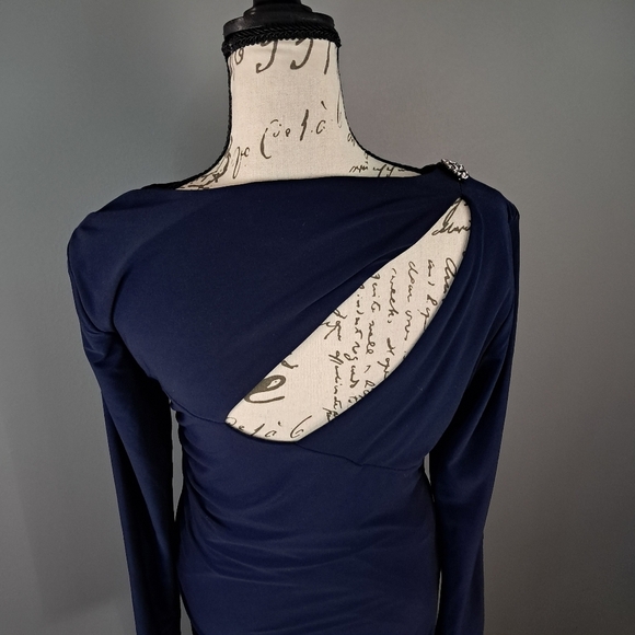 Lauren Ralph Lauren Evening Size 8 Navy Blue Floor Length Dress Embellished - Picture 4 of 9